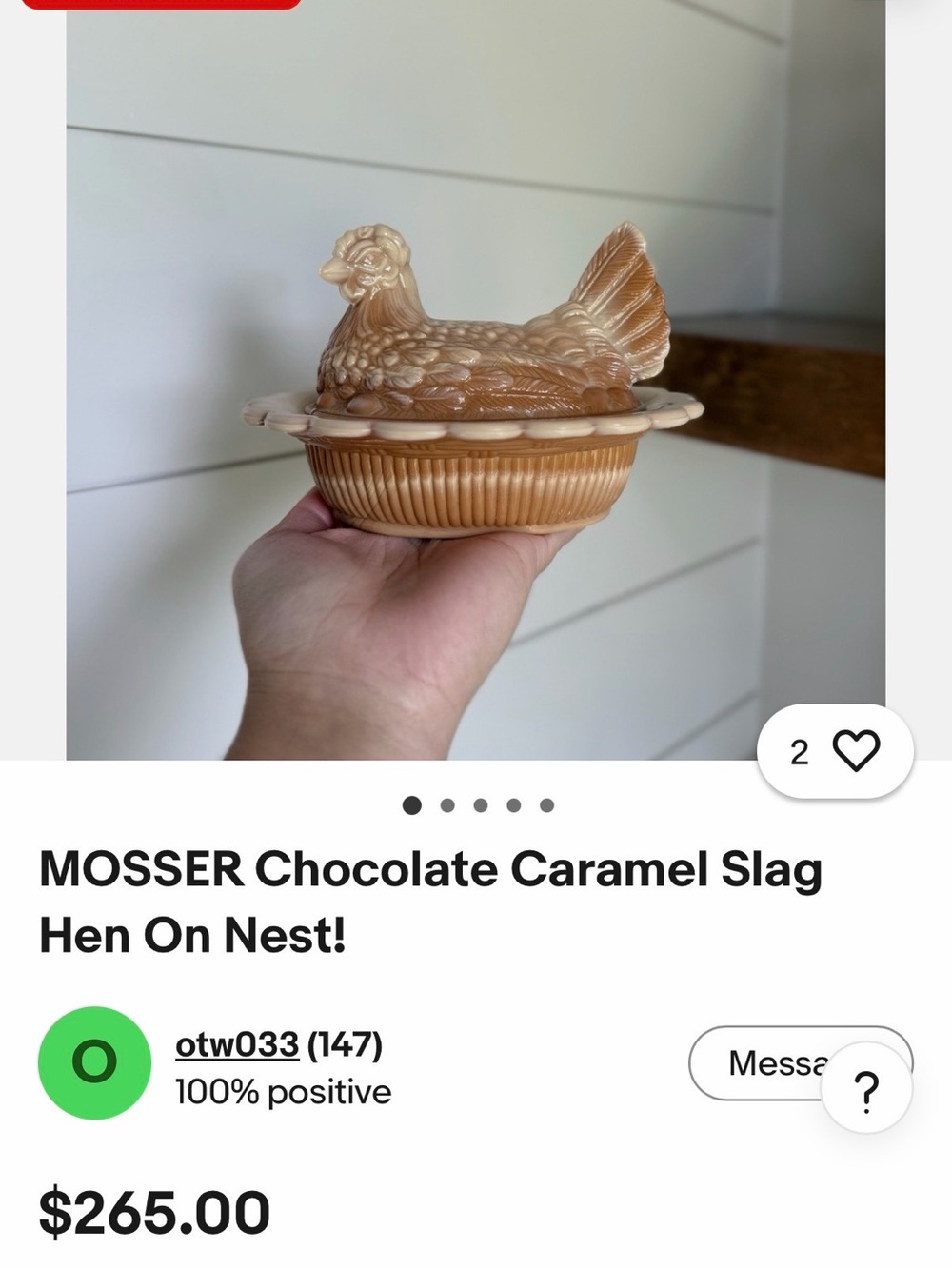 Vintage Mosser Chocolate slag glass nesting hen, like new. - Picture 13 of 16